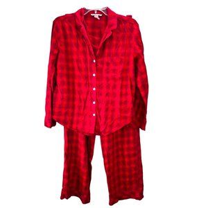 Victorias Secret Pajama Set Pants Shirt size XS Red Metallic Pink Plaid